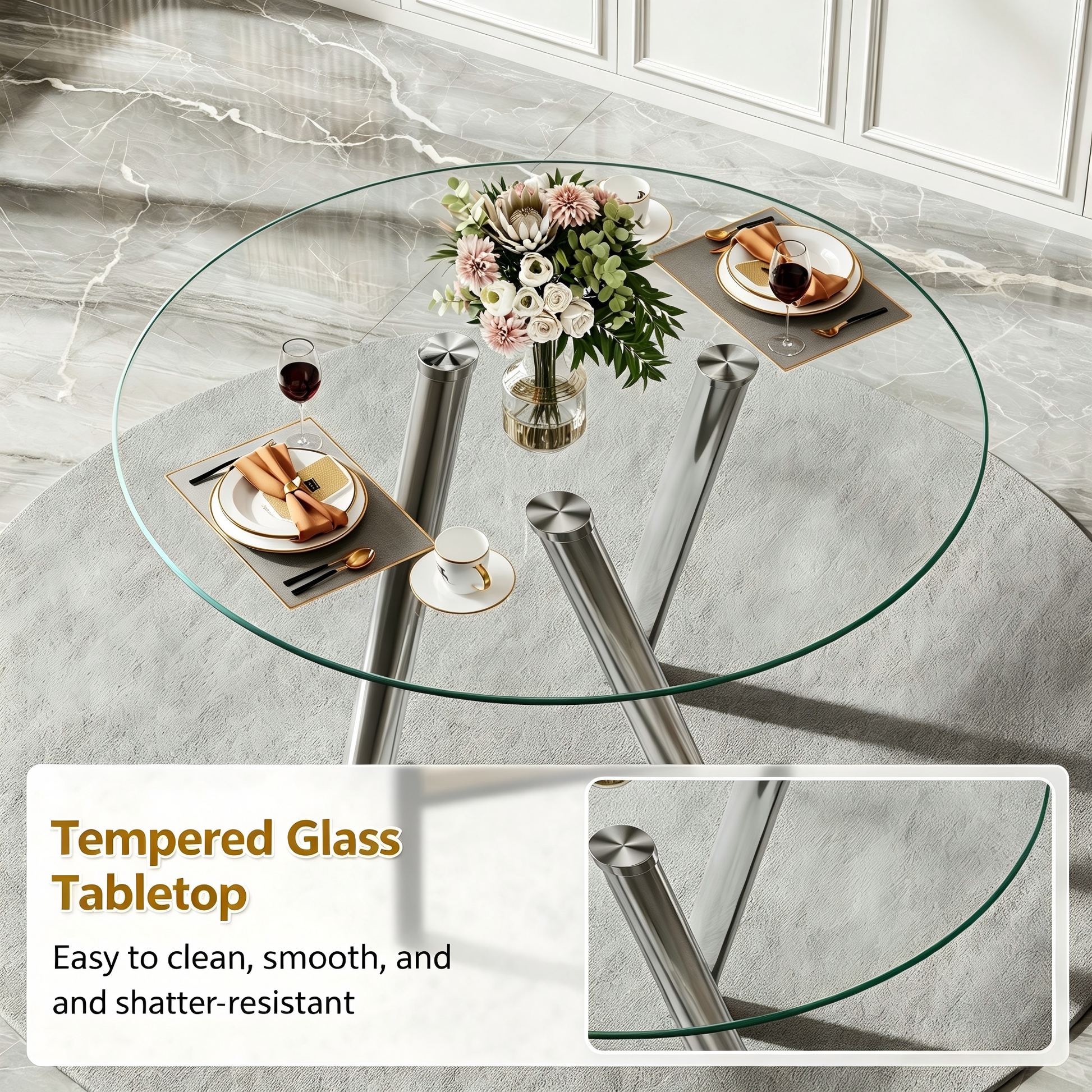 35-Inch Tempered Glass Dining Table with Sturdy Metal Legs image 6