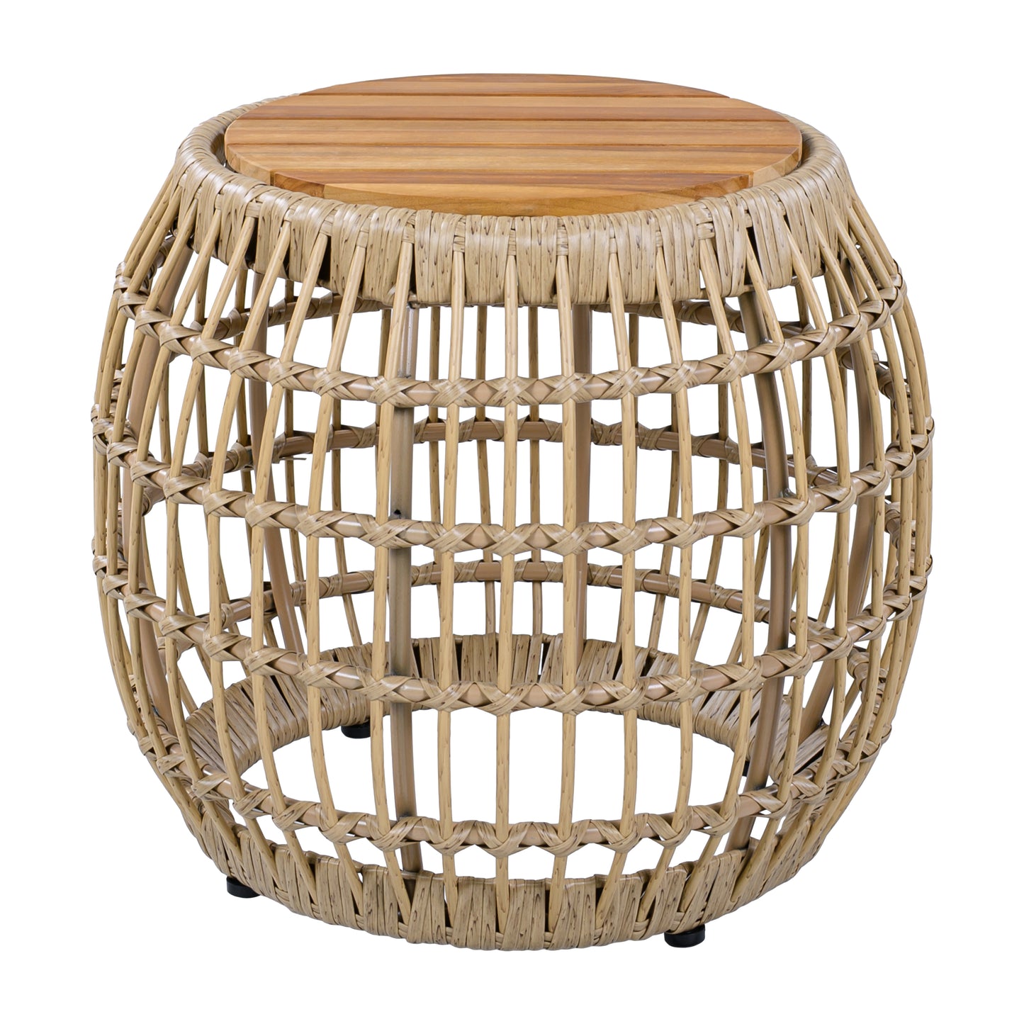 Acacia Wood Outdoor Side Table with Wicker Base - Light Brown, Round 16.15" Outdoor Accent for Patio, Garden, Balcony & Indoor Use image 6