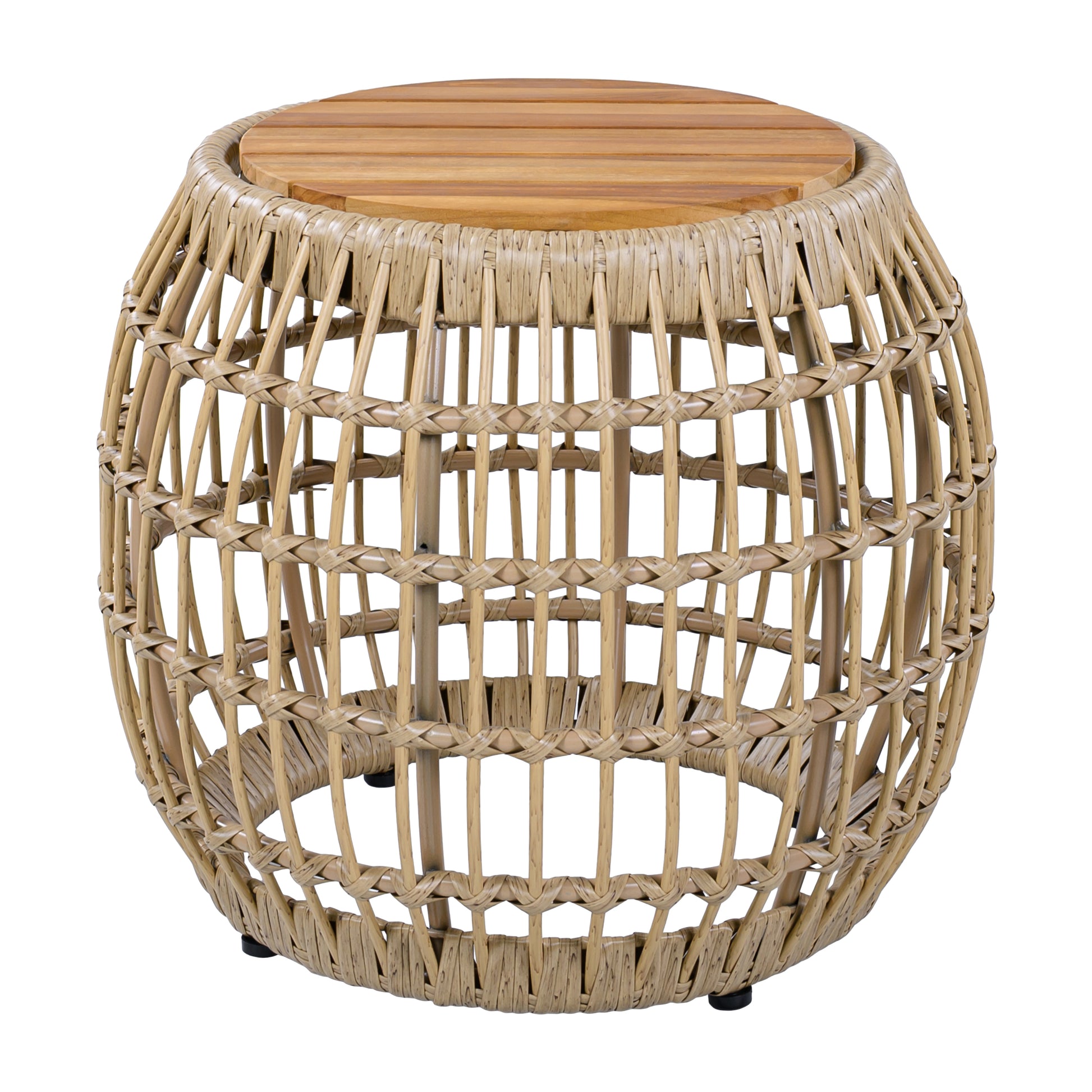 Acacia Wood Outdoor Side Table with Wicker Base - Light Brown, Round 16.15" Outdoor Accent for Patio, Garden, Balcony & Indoor Use image 6