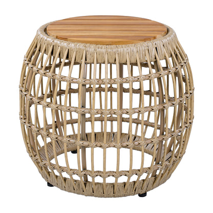 Acacia Wood Outdoor Side Table with Wicker Base - Light Brown, Round 16.15" Outdoor Accent for Patio, Garden, Balcony & Indoor Use image 6
