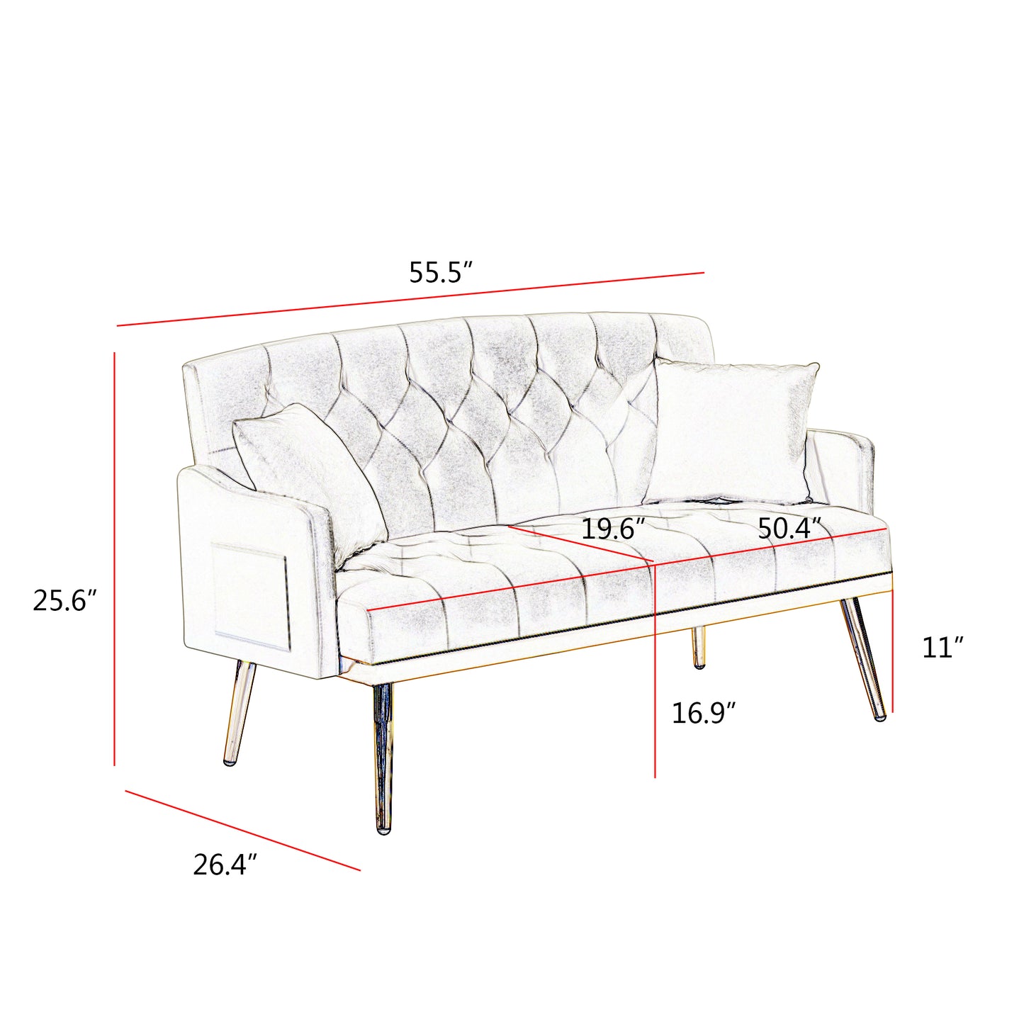 PINK Velvet Small Sofa with Gold Metal Legs image 5