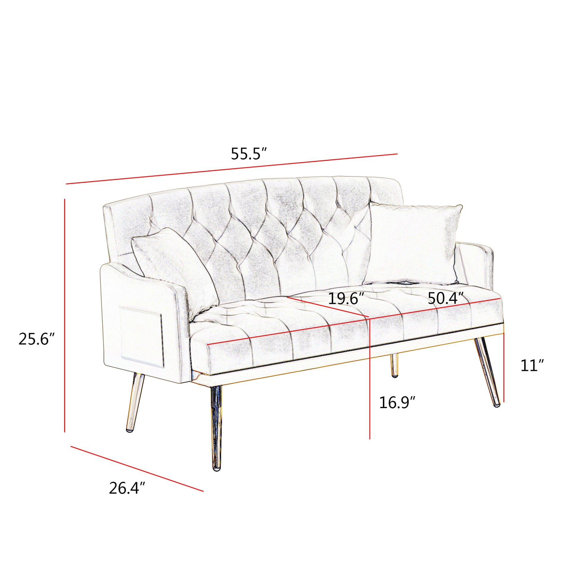 PINK Velvet Small Sofa with Gold Metal Legs image 5