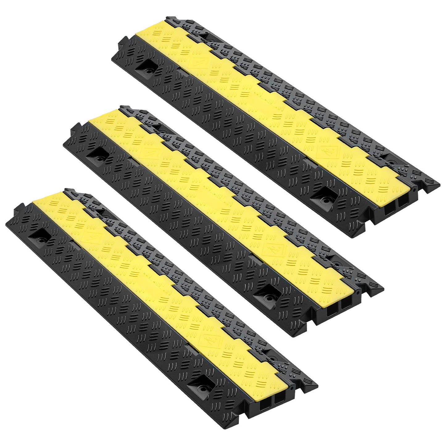 Cable Protector Ramp, 22,000 lbs/axle Capacity, 2 Channel Heavy Duty TPU Cord Hose Wire Cover, 1.2 x 1.1 in Channel, Traffic Speed Bump with Flip-Open Top Cover, for Indoor Outdoor Use, 3 Pack image 1