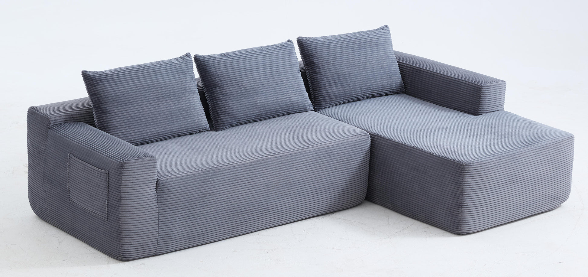New 96.9"Compressible doubleCloud Sectional Couch with L-Shape Chaise,Modern Modular Sofa with Deep Seat,Upholstered Couches for Living Room Bedroom,No Assembly Required, Corduroy Fabric,Grey Right image 8