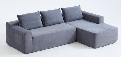 New 96.9"Compressible doubleCloud Sectional Couch with L-Shape Chaise,Modern Modular Sofa with Deep Seat,Upholstered Couches for Living Room Bedroom,No Assembly Required, Corduroy Fabric,Grey Right image 8