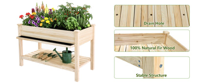 Raised Garden Bed 48x23x31.1-inch Elevated Wood Planter with Water Collection Tray, Storage Shelf, Protective Liner image 7