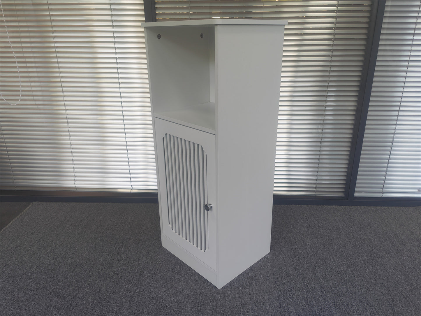 Bathroom low cabinet, louvered door floor-standing bathroom storage cabinet, multi-layer bathroom storage cabinet, white image 3