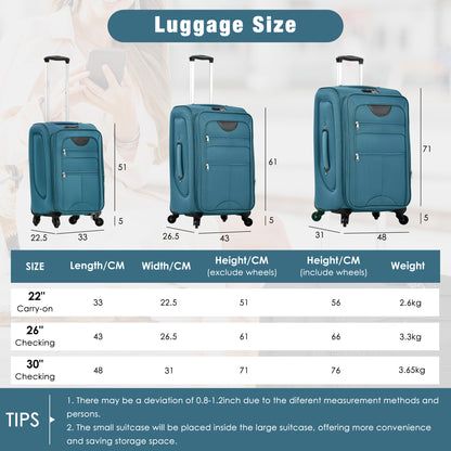 Softside Luggage Expandable 3 Piece Set Suitcase with Duffel Bag Upright Spinner Softshell Lightweight Luggage Travel Set-22/26/30 IN image 3