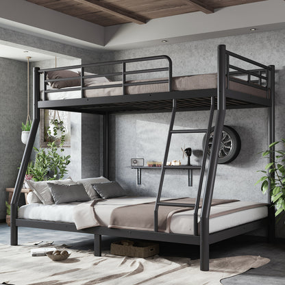 Twin over Full Size Metal Bunk Bed for Teens and Adults,Space-Saving/Noise Reduced/No Box Spring Needed, Round Tube, Black image 3