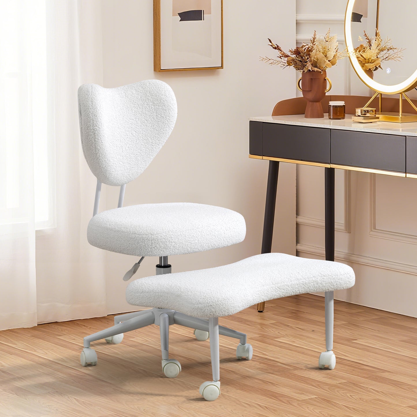 Meditation chair, an ergonomic cross-legged seating chair with lumbar support and a height-adjustable seat cushion, ideal for people engaged in high-intensity office work. Beige image 1