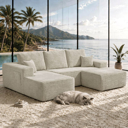 104''Cloud Sectional Couch with U-Shaped Chaise,Modern Modular Sofa with Deep Seat, Upholstered Couches for Living Room Bedroom,No Assembly Required,(Plush Fabric),Beige image 3
