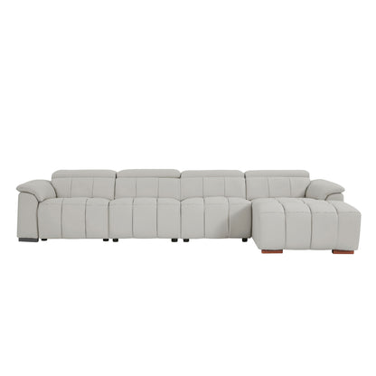 4 Seats Wall-Hugger Reclining Sofa Modern Electric Control Genuine Leather L Shaped Couch,Lounge Seat Theater Seating Furniture with USB Port, Sofa with Headrest & Footrest for Living Room,Apartment image 4