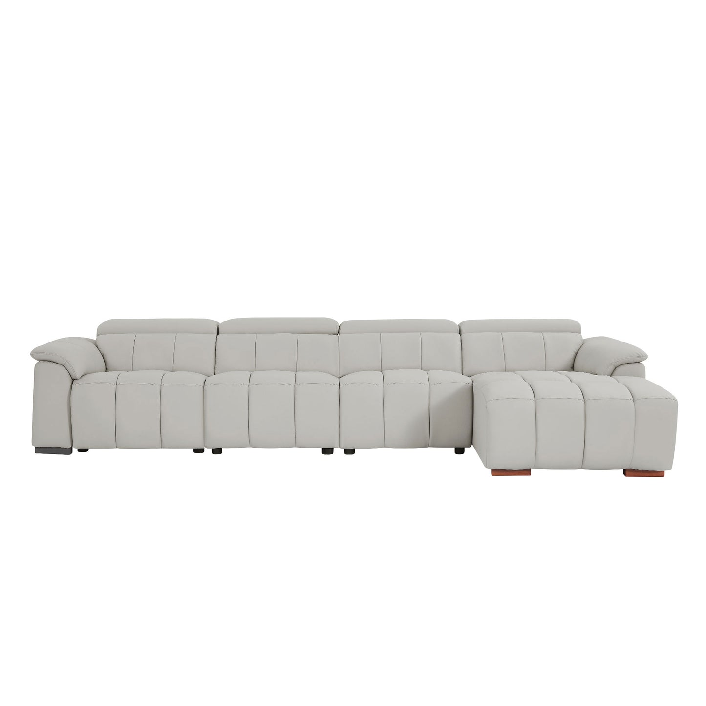 4 Seats Wall-Hugger Reclining Sofa Modern Electric Control Genuine Leather L Shaped Couch,Lounge Seat Theater Seating Furniture with USB Port, Sofa with Headrest & Footrest for Living Room,Apartment image 4
