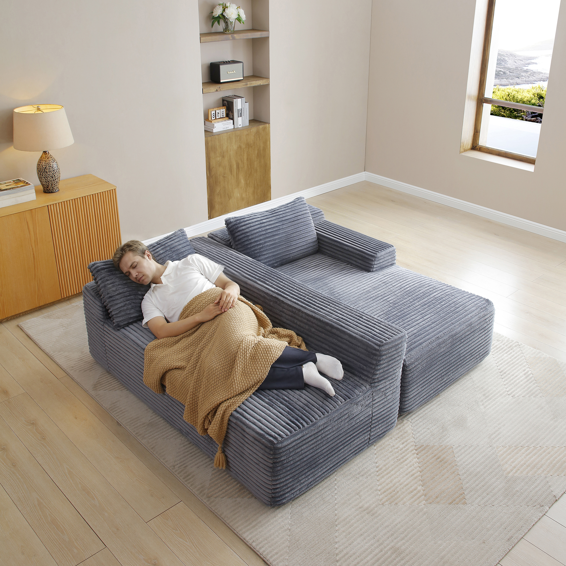 97'' Modular Sectional Sofa, Cloud Sectional Couch with Deep Seat, Modern Modular L-Shape Sofa Couch with Chaise,Upholstered Couches for Living Room Bedroom,No Assembly, Grey image 6