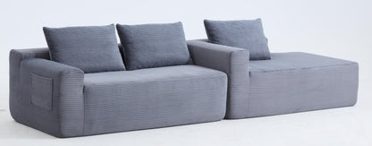 New 96.9"Compressible doubleCloud Sectional Couch with L-Shape Chaise,Modern Modular Sofa with Deep Seat,Upholstered Couches for Living Room Bedroom,No Assembly Required, Corduroy Fabric,Grey Right image 10