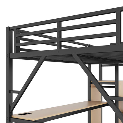 Full Loft Bed with Desk and Charging Station, Full Size Metal Loft Bed with Stairs and Light for Kids Teens, Black, Patent Products image 11