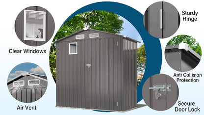 6X 3.6FT Metal Outdoor Storage Shed, Tool Shed with Peaked Roof Watertight with Clear Window and Lockable Door Compact Metal Tool Room for Garden, Backyard, Patio, Sundries and Bike Storage, Gray image 5