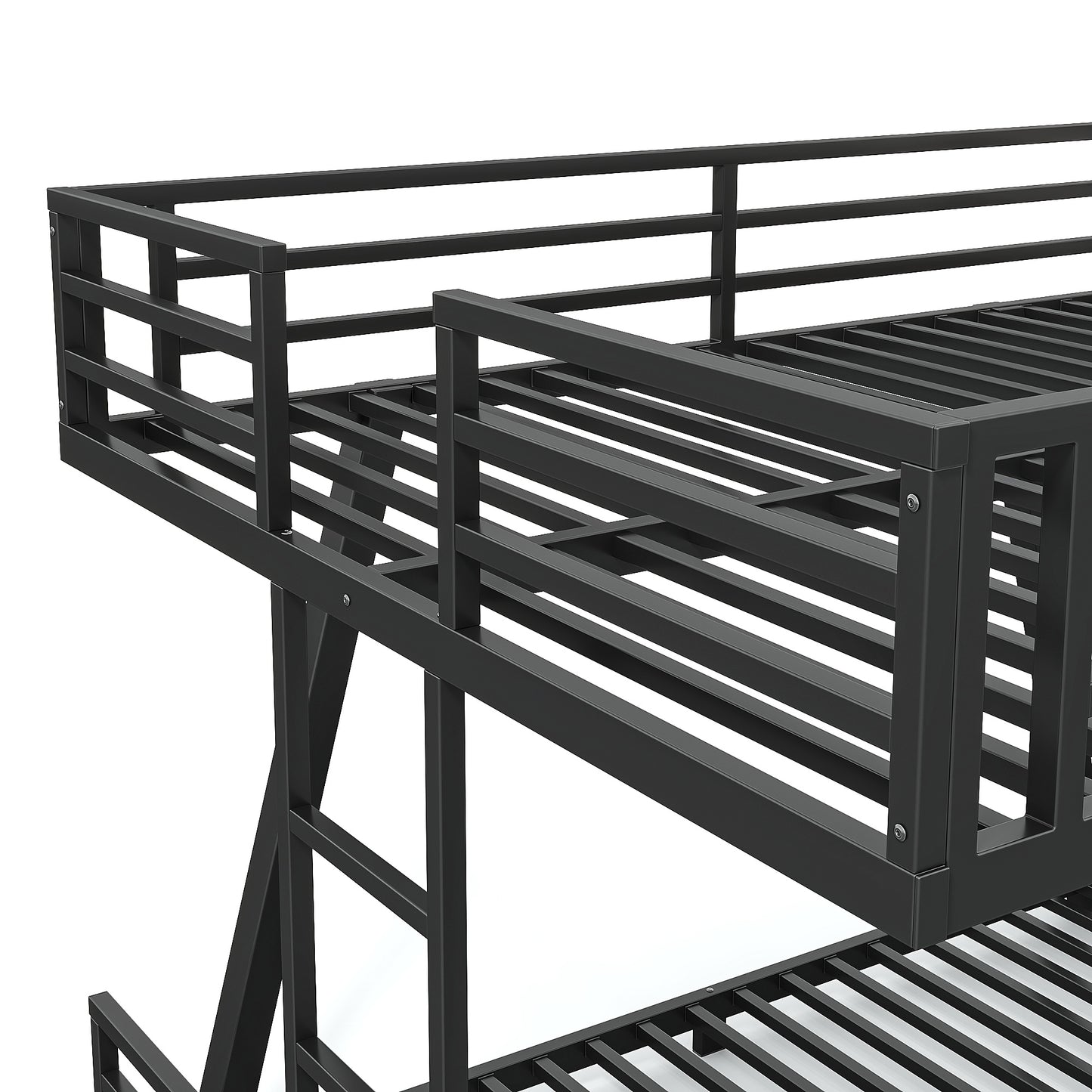 Queen over Queen Bunk Bed with 2 Side Ladders, Metal Bunk Bed with Spdcial Support Leg Design, Low Profile Bunk Bed, Black image 10