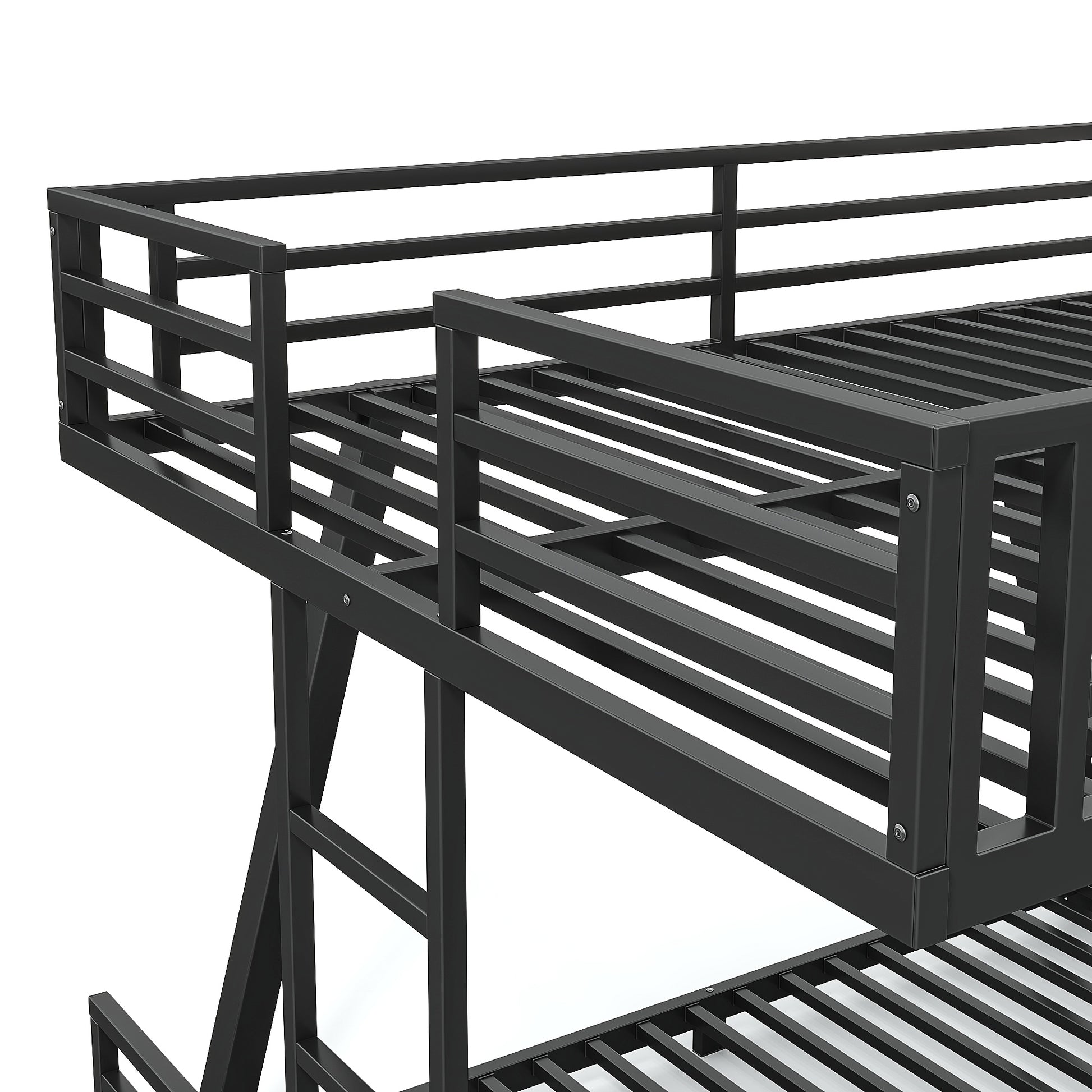 Queen over Queen Bunk Bed with 2 Side Ladders, Metal Bunk Bed with Spdcial Support Leg Design, Low Profile Bunk Bed, Black image 10