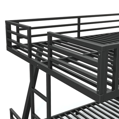 Queen over Queen Bunk Bed with 2 Side Ladders, Metal Bunk Bed with Spdcial Support Leg Design, Low Profile Bunk Bed, Black image 10