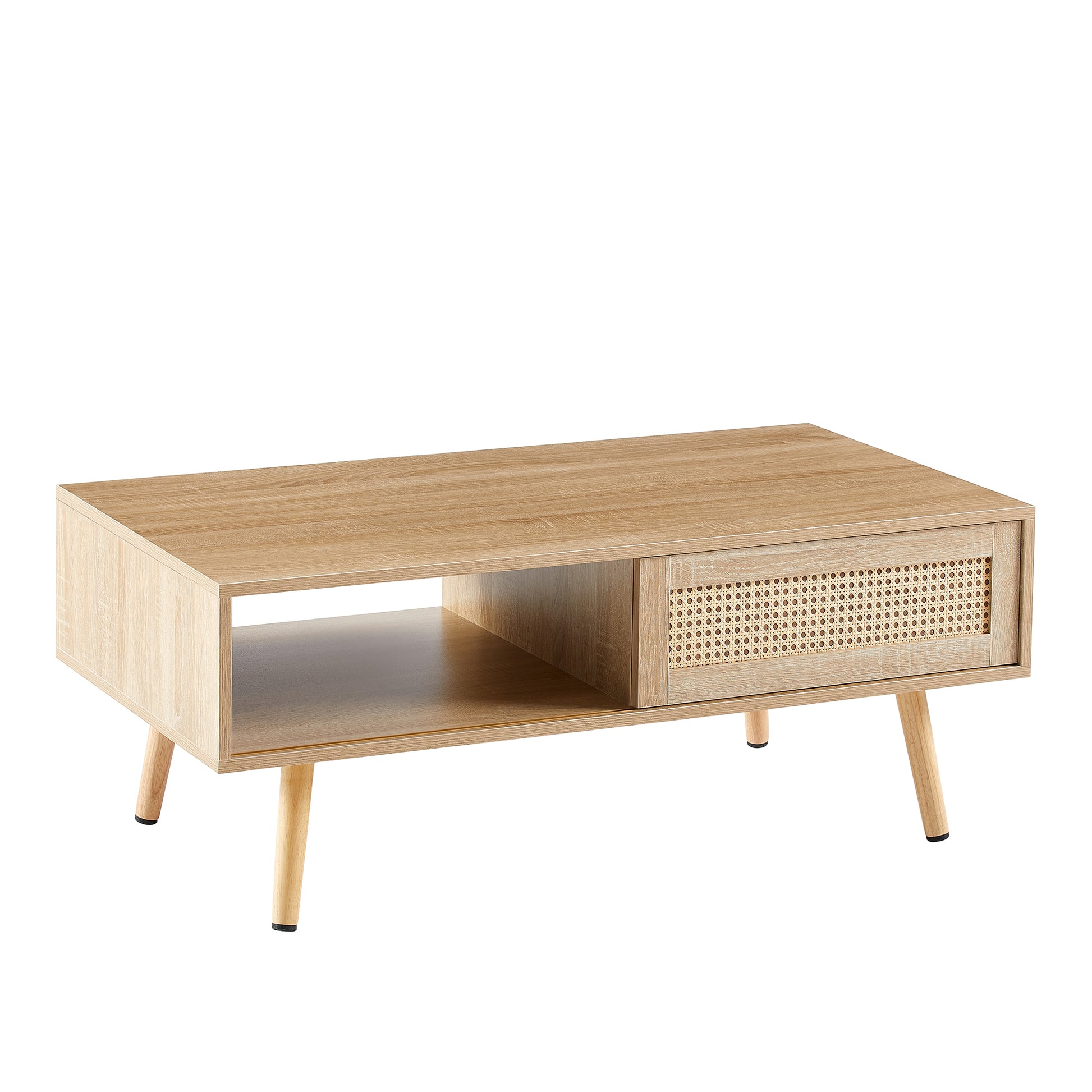 41.34" Rattan Coffee table, sliding door for storage, solid wood legs, Modern table for living room, natural image 11