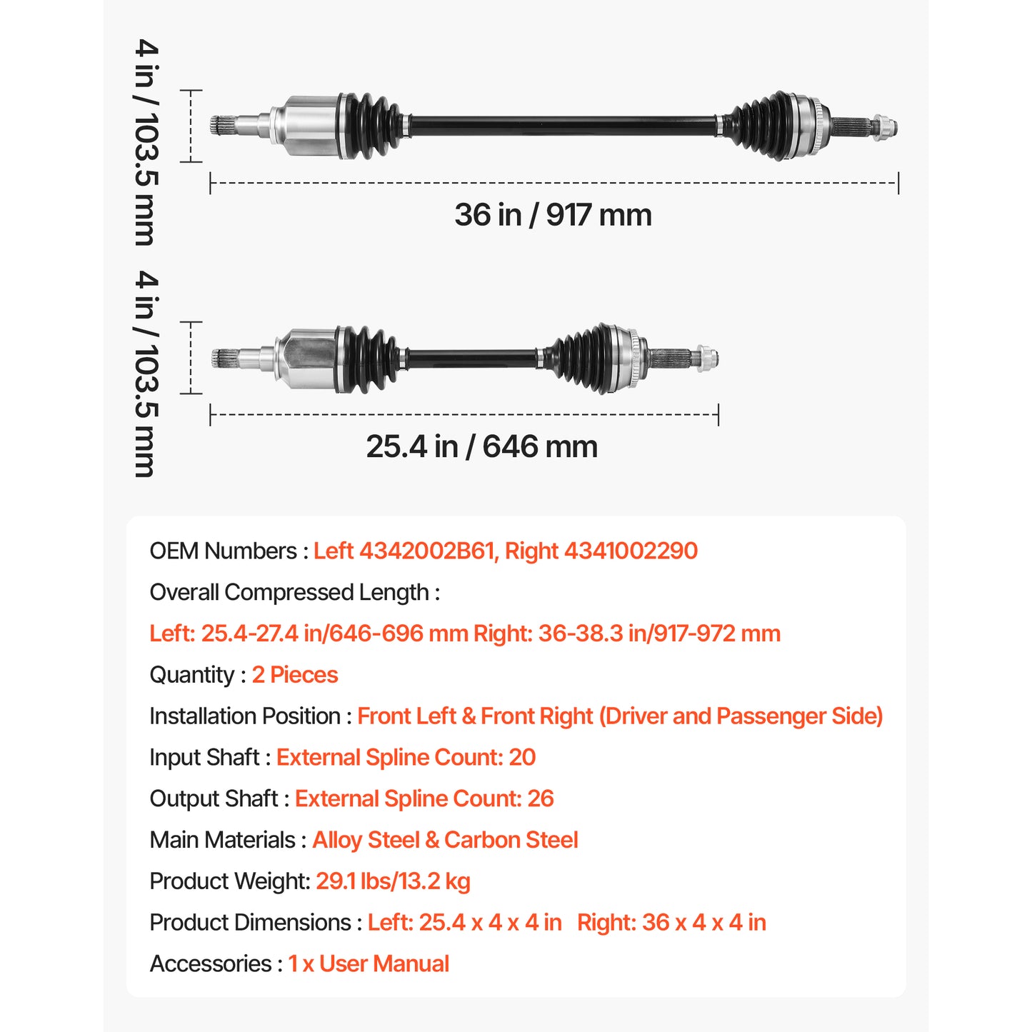 CV Axle Shaft Assembly, 2 Pieces Front Left & Right (Driver and Passenger Side), Automotive Replacement CV Joint Axles Pair Compatible with 2009-2018 Toyota Corolla, Alloy Steel & Carbon Steel image 7