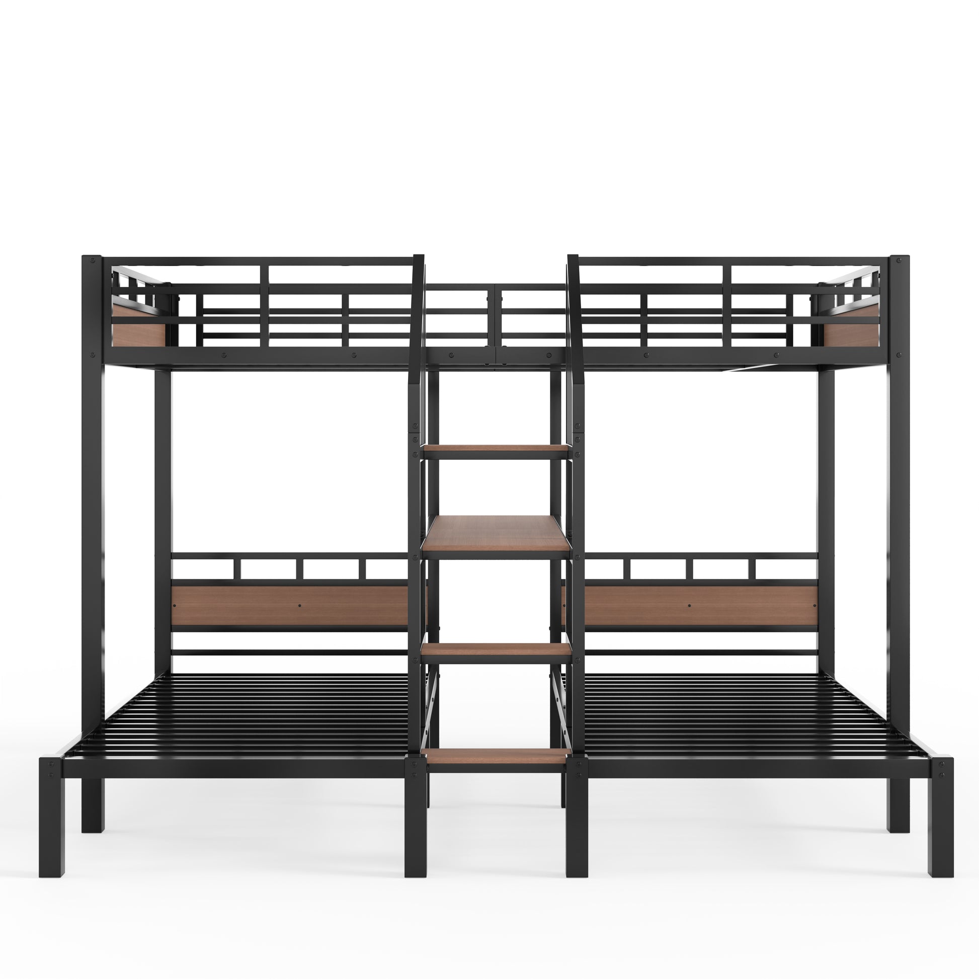 Full over Twin over Twin(Full XL over Twin over Twin) Metal Bunk Bed,triple metal bunk bed with Storage shelves and storage stairs,Black image 9