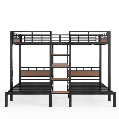 Full over Twin over Twin(Full XL over Twin over Twin) Metal Bunk Bed,triple metal bunk bed with Storage shelves and storage stairs,Black image 9
