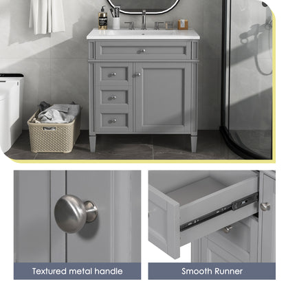 30'' Bathroom Vanity with Top Sink, Modern Bathroom Storage Cabinet with 2 Drawers and a Tip-out Drawer, Single Sink Bathroom Vanity image 6