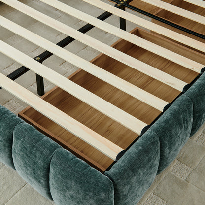 King Size Upholstered Bed,comfortable upholstered bed frame, Chenille fabric, with headboard and solid bed frame. With drawer for storage-green(88.5''*85.5''*31'') image 11