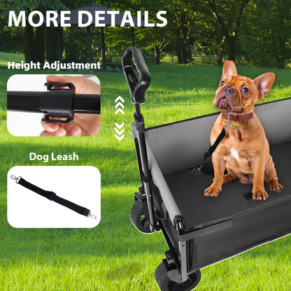 Upgraded 5*2" Wide Wheels, All-in-One Convertible Folding Trolley with Full-Side Opening & Dog Leash, Versatile Seating & Storage, 220Lbs Capacity for Camping, Beach, Shopping, Black image 4