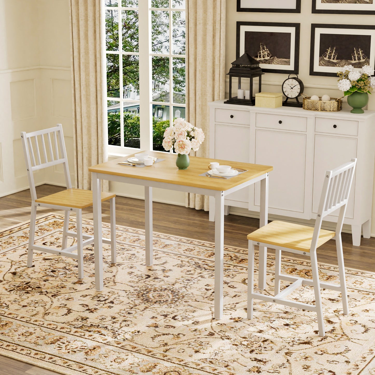 Dining Table Set, Bar Table with 2 Dining chairs, Kitchen Table Counter with Chairs, Industrial for Kitchen Breakfast Table, Living Room, Party Room,Natural and White,35.4″L x23.6″W x 29.7″H image 3