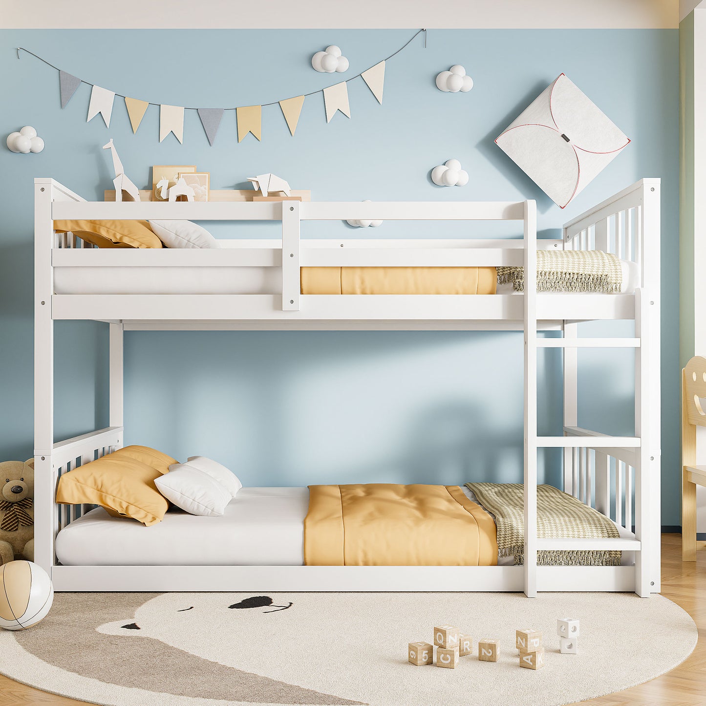 Twin Over Twin Bunk Bed with Ladder, White (Old SKU:N708P242163K) image 1