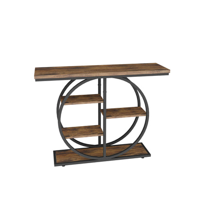 41.3 Inch Industrial Console Table for Entryway, Narrow Sofa Table with Storage Shelves & Circle Base, Rustic Brown Accent Furniture for Hallway, Foyer, Entrance, Living Room image 8