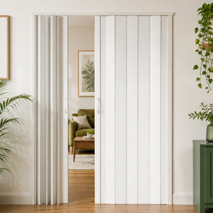 59"x77" PVC Accordion Folding Door, Double-Opening Heavy Duty Room Divider with Quiet Rollers & Dual Handles, Waterproof & Warp-Resistant – For Closet, Bedroom, Laundry image 8