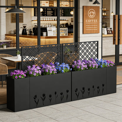 2-Piece Metal Planter Box with Trellis - 23.6in Depth Raised Garden Bed for Outdoor Indoor Use, Rust-Resistant Galvanized Steel Flower Planter with Drainage Holes, Tulip Black image 2