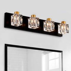 4-Light Matte Black & Gold Bathroom Light Fixtures | Modern Design