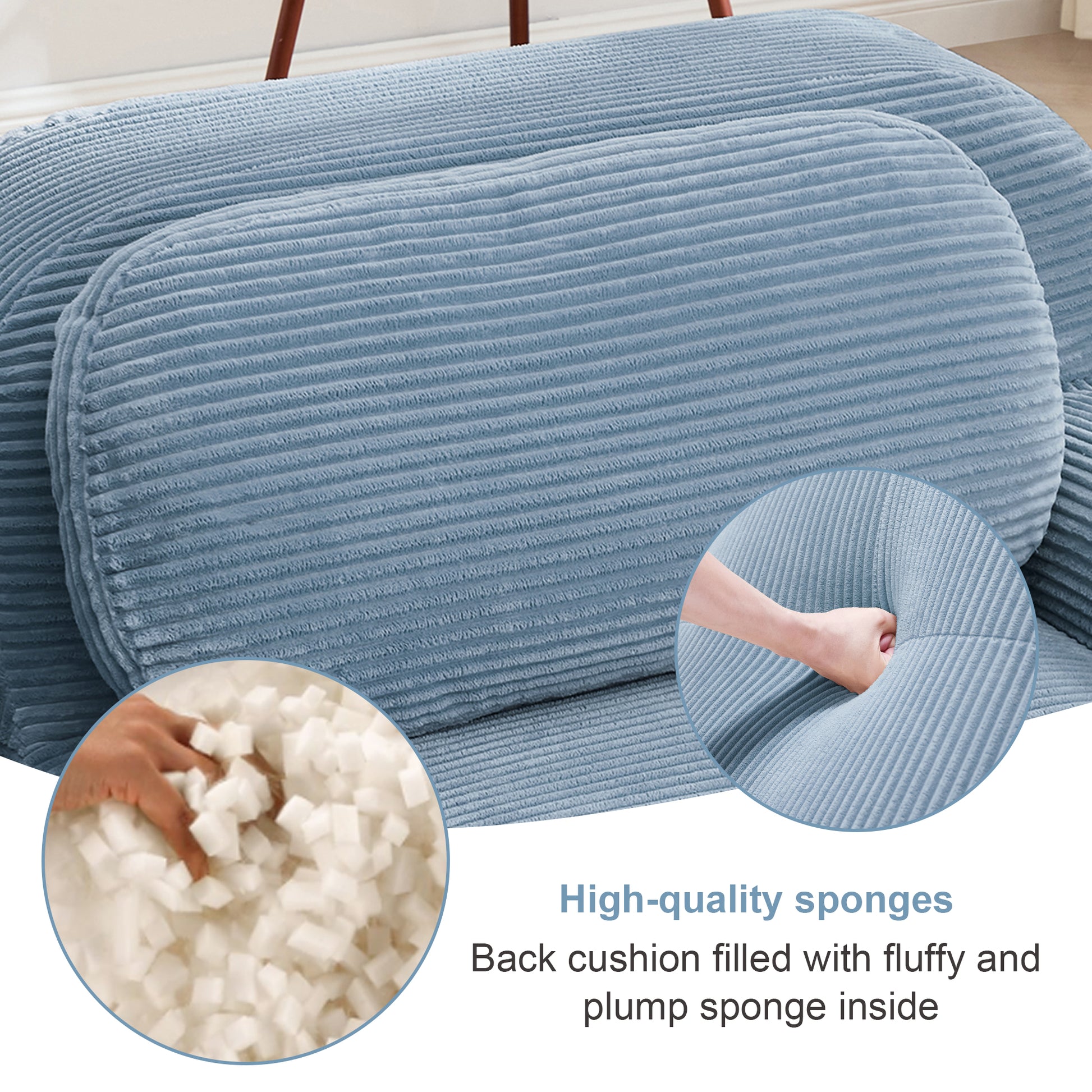 82'' L-shaped sofa in softCorduroy Fabric fabric modular design multiple combinations curved armrests no assembly required high-resilience sponge suitable for living rooms rest areas bedroom,Blue image 10