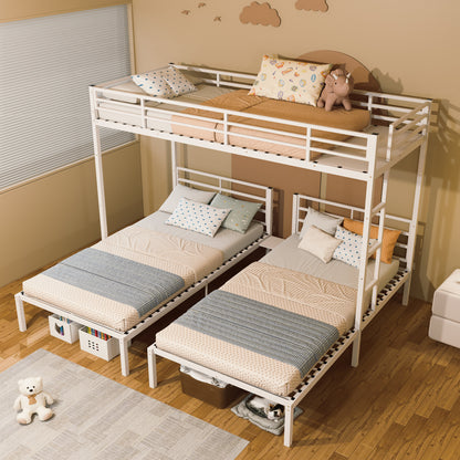 Triple Bunk Bed for Kids,3 Bed Bunk Beds for 3,Metal Triple Bunk Beds,Separates Into 3 Twin Beds,Noise Reduced Structure,White image 3