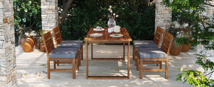 U_STYLE Farmhouse 5-Piece Outdoor Patio Dining Set with Adjustable Legs,Acacia Wood Dinning Set for 4,Suitable for Backyard, Garden, or Deck image 5