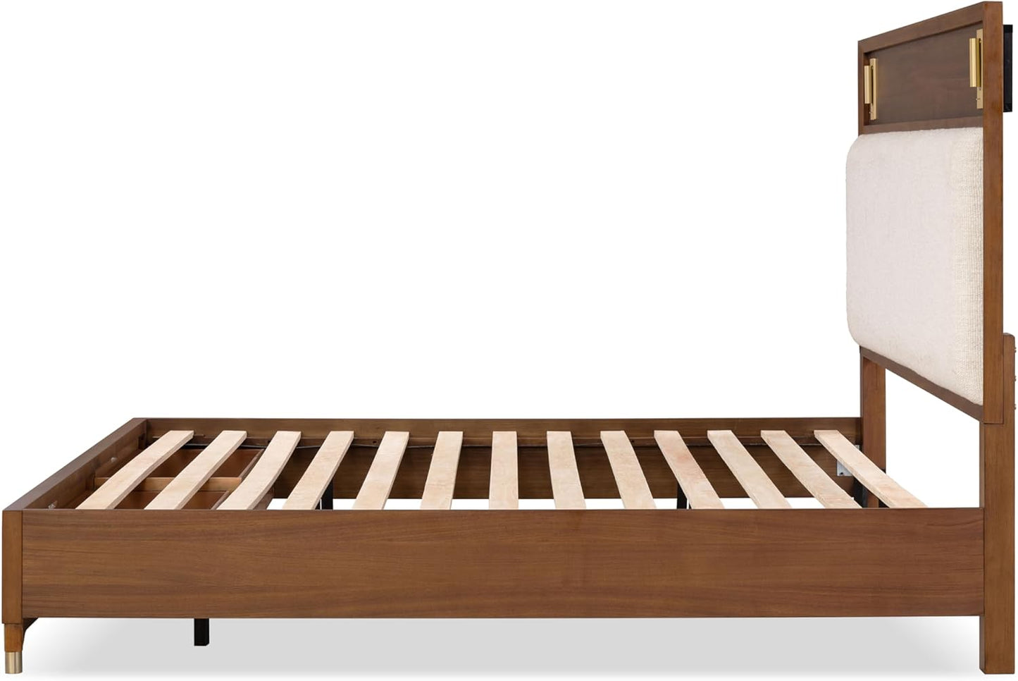 Mid-Century Modern 1pc Eastern King Size Bed w Storage Drawers Walnut Solid wood Upholstered HB Reading Light Bedroom Furniture image 6