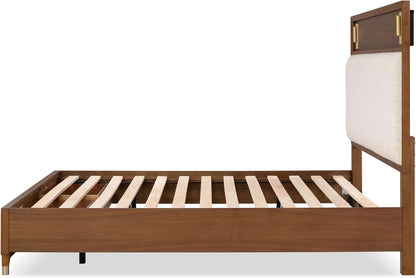 Mid-Century Modern 1pc Eastern King Size Bed w Storage Drawers Walnut Solid wood Upholstered HB Reading Light Bedroom Furniture image 6
