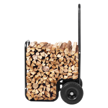 Firewood Log Cart, 250 lbs Capacity, Outdoor and Indoor Wood Rack Storage Mover with PU Wheels & Waterproof Cloth, Heavy Duty Steel Dolly Hauler, Firewood Carrier for Fireplace, Fire Pit, Black image 3