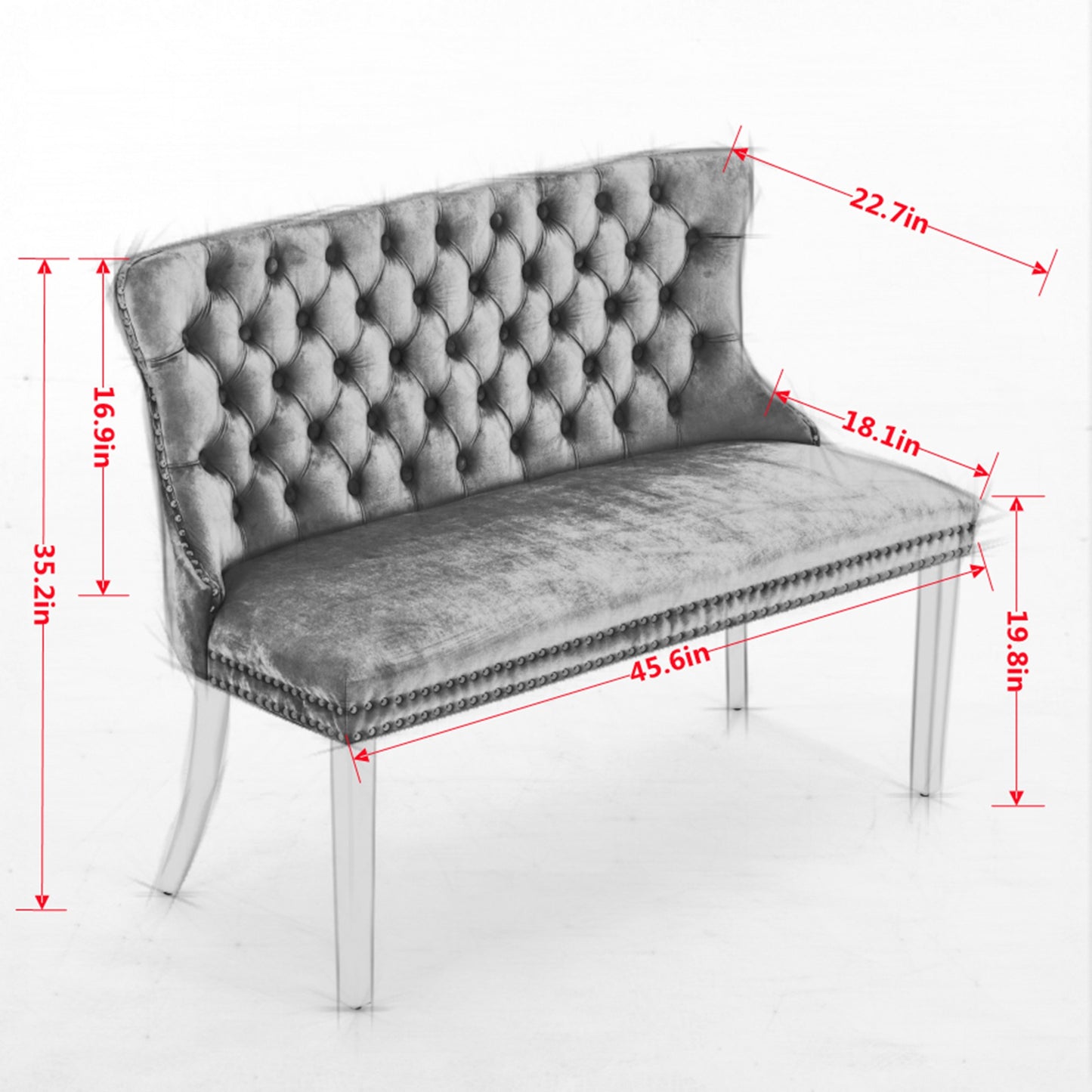 Velvet Double Dining Loveseat Bench, Kitchen & Dining Seating, 2-Seat Tufted Bench w/Handmade Buttons, Wing Back, Gold-Plated Steel Legs, Mid Century Modern,Single Pack,Black,SW1602BK image 8