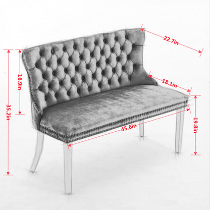 Velvet Double Dining Loveseat Bench, Kitchen & Dining Seating, 2-Seat Tufted Bench w/Handmade Buttons, Wing Back, Gold-Plated Steel Legs, Mid Century Modern,Single Pack,Black,SW1602BK image 8