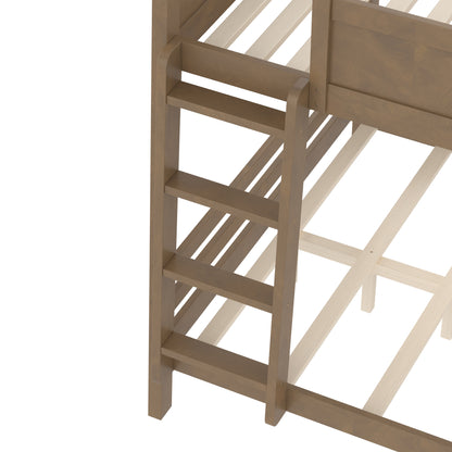 Queen Bunk Bed With Storage Shelf and Bookshelf,Wood Bunk Bed with Ladder and Guardrails,Detachable Design,Vintage brown image 12