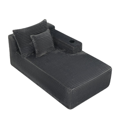 37.5-inch Right chaise longue with plush grey velvet, cup holder, flexible matching, mainly for living room use. image 5