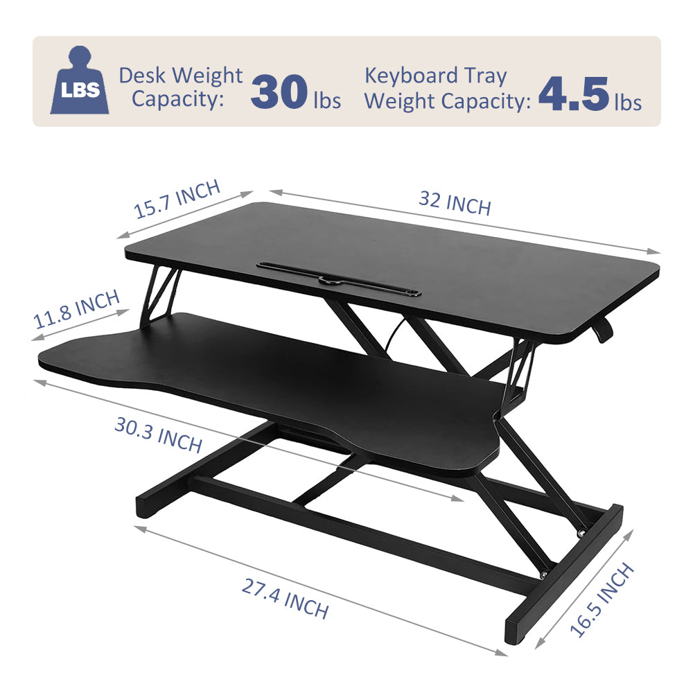 32 Inch Desk Converter, Height Adjustable Sit to Stand Riser, Dual Monitor and Laptop Workstation with Wide Keyboard Tray (BLACK) image 7