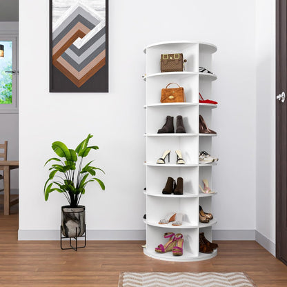7 Tier Rotating Shoe Rack Tower, Spinning Shoe Display, 360 Shoe Rack Storage Round Carousel, Vertical Handbag Rotate Shoes Closet Organization (WHITE) image 1