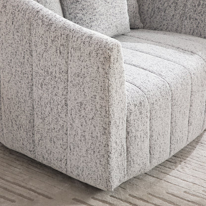 39"W Upholstered Oversized 360° Swivel Accent Barrel Chair and Half Cozy Sofa with 3 Pillows, Chenille Channel Tufted Pumpkin-Shape Club Armchair for Living Room, Bedroom, Office, Lounge,White-Black image 8